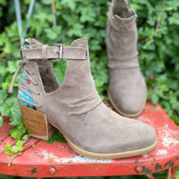 SALE!!! Very G Zane Taupe Bootie With Aztec Design - Picture 3 of 5